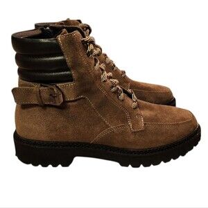 Aquatalia Mayra Combat Boot Women Sz 9M Brown Suede Weatherproof Lace-Up Hiking